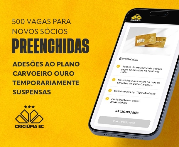 Adesão ao plano Sócio Carvoeiro Ouro estão temporariamente suspensas 