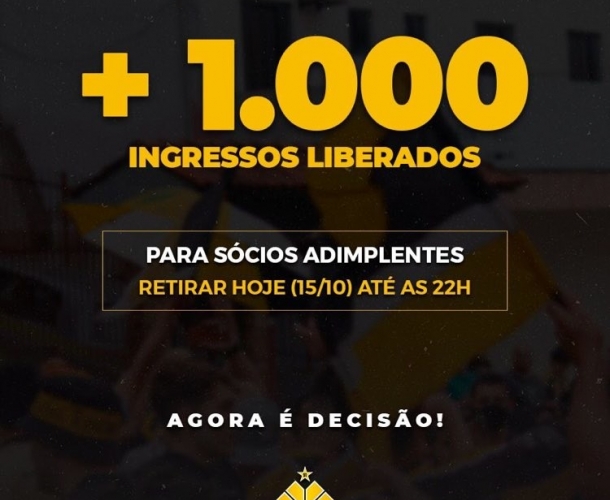 Clube oferece mais mil ingressos gratuitos aos sócios adimplentes