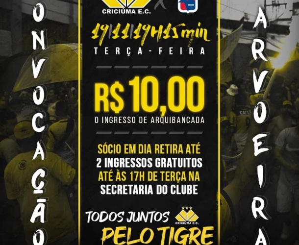 Convocação Carvoeira para Criciúma x Paraná 