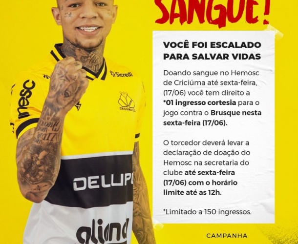 Dia do doador de sangue: Clube oferece 150 ingressos em troca de doações