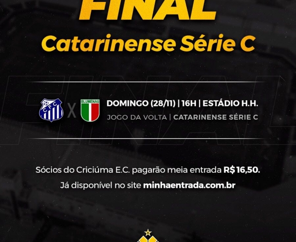 Final da Série C do Catarinense: Associados terão 50% de desconto