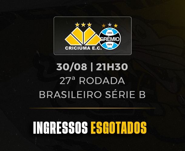 Ingressos esgotados para Criciúma e Grêmio 