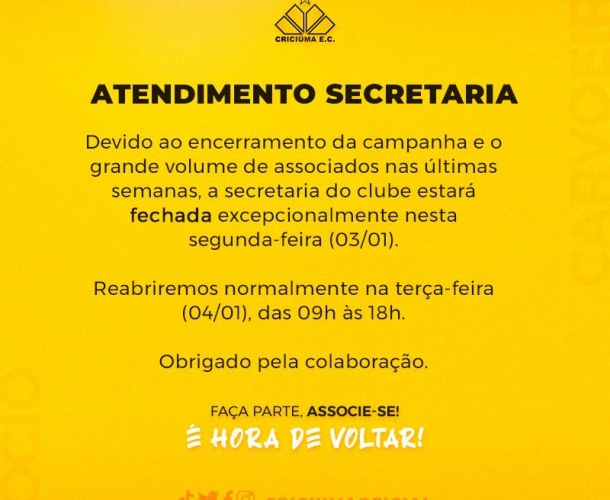 Secretaria não atenderá na segunda-feira