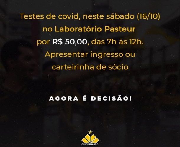 Testes a R$50,00 na Pasteur neste sábado