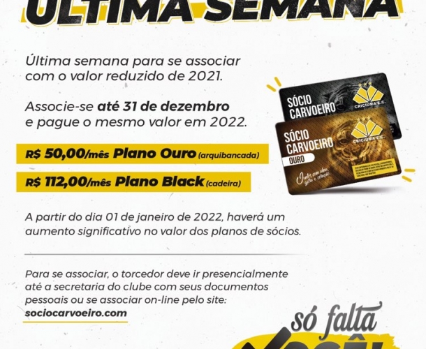Última semana para ser Sócio com valor promocional